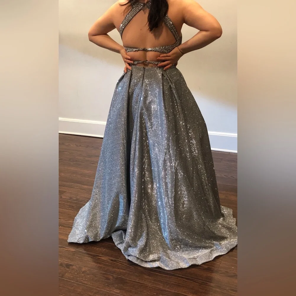 Camille La Vie Sparkling Silver Prom Dress - Picture 2 of 2